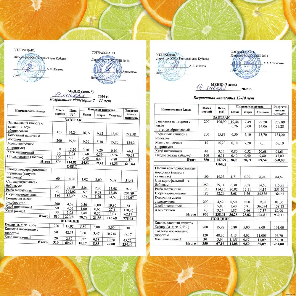 ежедневное меню среда 14.01.2026