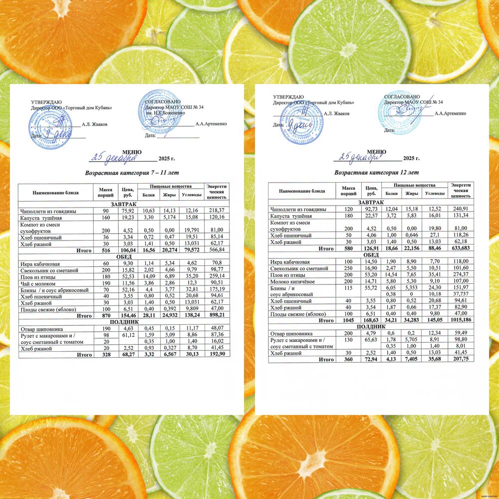 ежедневное меню 25.12.2025